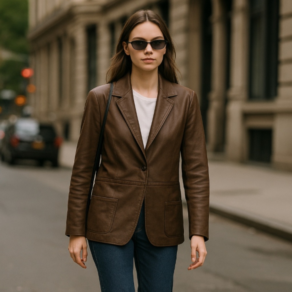 Vintage Burberry Prosrum Blazer in Soft Brown Leather